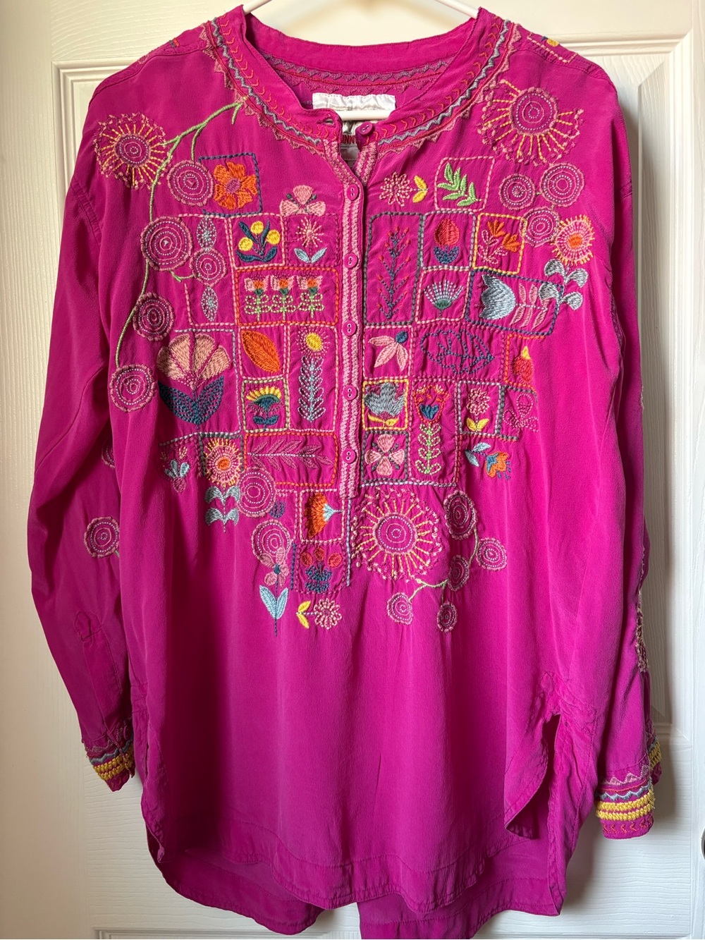Johnny Was Biya 100% Silk Embroidered Top